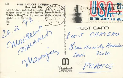 Catedral de São Patrício — Nova York — Pub. by Manhattan Post Card Co. Inc. n° R48 — Verso