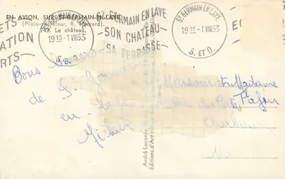 Zamek w Saint-Germain-en-Laye — widok z powietrza — André Leconte, Éditions d'Art — Rewers