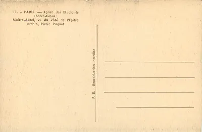 Église des Étudiants — Sacré-Cœur — Paris — vue du côté de l'Épitre — Architecte : Pierre Paquet — Verso