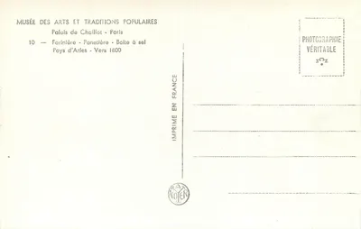 Muzeum Sztuki i Ludowych Tradycji — Farinière - Panetière - Słoik do soli — Kraj Arles — Około 1800 — Rewers