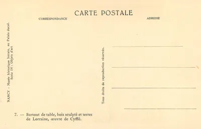 Surtout stołu, drewniana rzeźba i gliny Lorrain — praca Cyfflé — Muzeum Historyczne Lorrain, NANCY — seria IV — Rewers