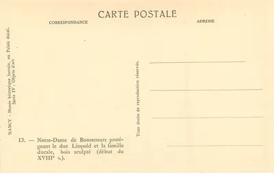 Onze Lieve Vrouwe van Bonsecours die hertog Léopold en zijn hofgezelschap beschermde — Historisch museum Lorrain, in het Ducal Paleis, Nancy — Serie IV : Kunstvoorwerpen — Achterkant