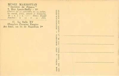 Pokój z epoki Premier Empire — Muzeum Marmottan, Instytut Francji — Aven. Marguerite, 9, Aven. Rical — Rewers
