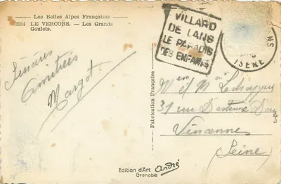 Los Grandes Goulets — Las Bellas Alpes Francesas — Edición Artística André, Grenoble — Reverso