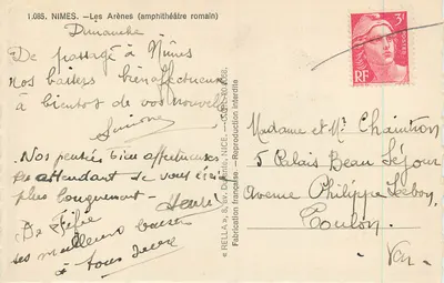 Nîmes — Les Arènes (amphitéatro romano) — Rella, n° 1.085 — Verso