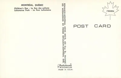 Zoo Dziecięce — Park Lafontaine — wydawca Benjamin-Montreal — Rewers