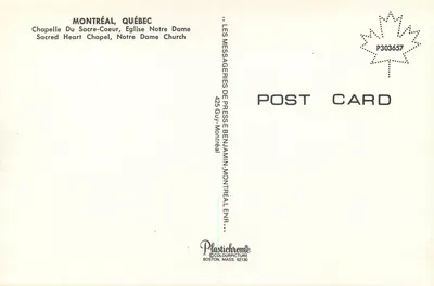 Capela do Sagrado Coração — Igreja Nossa Senhora, Montreal — Les Messageries de Presse Benjamin — Verso