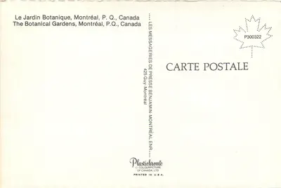 O Jardim Botânico, Montreal — vista dos jardins e do prédio principal — Plastichrome — Verso