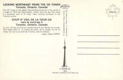 Widok krajobrazu miasta Toronto — z wieży CN — wydawca PlasticHome Canada, nr P309192 — Rewers