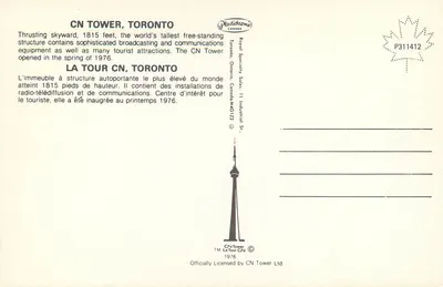 Tor CN, Toronto — 1976 — Plastichrome Canada, seria P311412 — Rewers