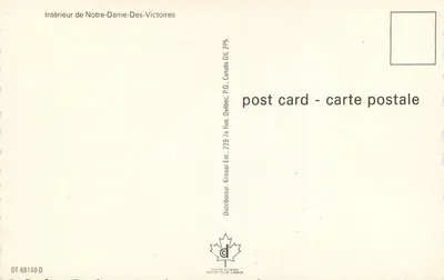 Wnętrze Kościoła Notre-Dame-Des-Victoires — Quebec, Kanada — wydawca DEXTER COLOR — Rewers