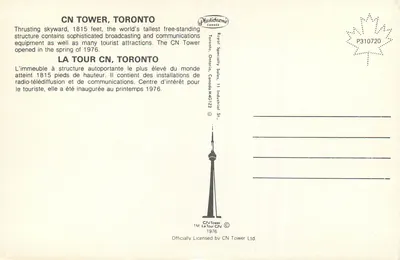 Wieża CN, Toronto — widok panoramiczny — Plastidrome Canada, n° P310720 — Rewers