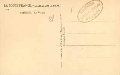 Chinon - A Vienne — Castelos da Loire — Edição de Arte YVON, Paris — Verso