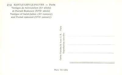 Saint-Julien-le-Pauvre — Paryż — Zabytki z XI wieku i odnowiony portal z XVII wieku — Cartes Postales de Luxe J.M. - Paryż — Rewers