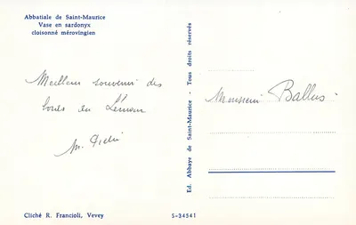 Sarcoński naczynie merowingijskie — Abp. Saint-Maurice — Wyd. R. Francioli, Vevey, S-34541 — Rewers