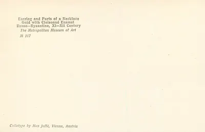 Ornamento em ouro e esmalte cloisonné — joias bizantinas séculos XI-XII — colotipia por Max Jaffé, Viena, Áustria — Verso