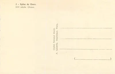 Kościół w Chars — Ołtarz — XII wiek — Cliché Fernand Morel, Paryż — Rewers