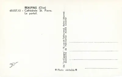 Beauvais (Oise) — Catedral São Pedro, o portal — Ed. 'La Cigogne' — Verso