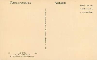 Le Puy — Catedral e o Rocher Corneille — Imp. Letellier, Paris — Verso