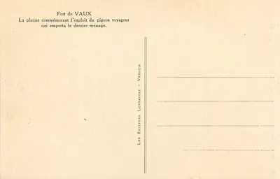 Fort de Vaux — Último pombo-correio da batalha de Verdun — Éditions Lorraines - Verdun — Verso