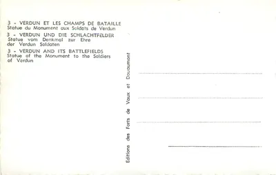 Estátua do Monumento aos Soldados de Verdun — Verdun e os campos de batalha — Éditions des Forts de Vaux et Douaumont — Verso