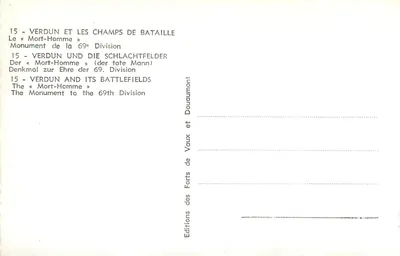 Mort-Homme — Pomnik 69. Dywizji — Éditions des Forts de Vaux et Douaumont — Rewers
