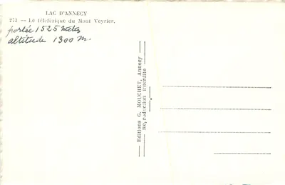 Jezioro Annecy — Teleferyk Mont Veyrier — Wydawnictwo G. Mouchet, Annecy — Rewers