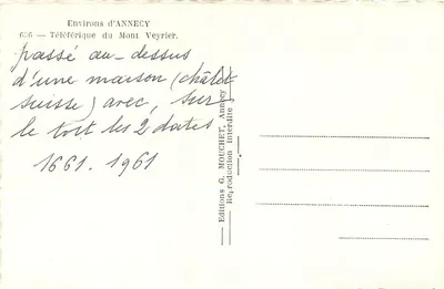 Entorno de Annecy — Teleférico do Mont Veyrier — passagem acima de uma casa suíça — Verso