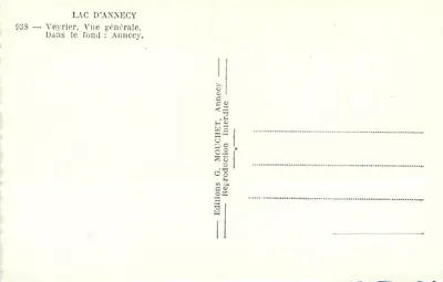Jezioro Annecy — Ogólny widok z Vevrier — Wydawnictwo G. Mouchet, Annecy, nr 038 — Rewers