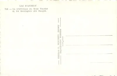 Jezioro Annecy — teleferyk Mont Veyrier i góry Bauges — Wydawnictwo G. Mouchet, Annecy, nr 746 — Rewers