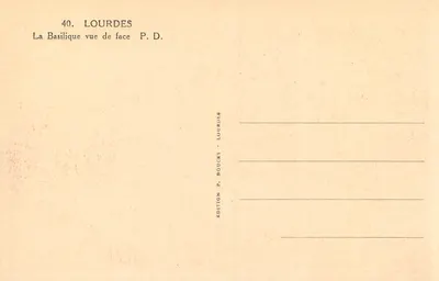 Lourdes — Bazylika widziana z przodu — Wydawnictwo P. Doucet - Lourdes — Rewers