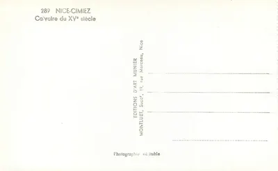 Calvário de Cimiez — Nice — Éditions d'Art Munier, n° 289 — Verso