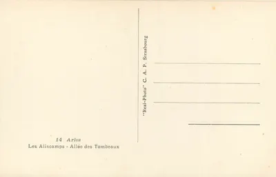 Les Aliscamps - Avenida dos Túmulos — Arles — editor C. A. P. Strasbourg — Verso
