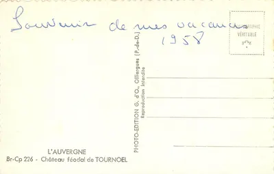 Feodalny zamek Tournoel — Olliergues (P.-de-D.) — wydawnictwo G.d'O. — Rewers