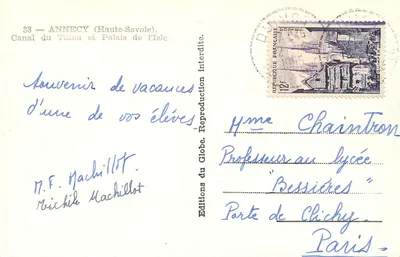 Canal do Thiou e Palácio da Ilha — Annecy (Haute-Savoie) — Éditions du Globe — Verso