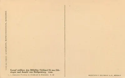 Combate entre os Bichöfen Gebhard III de Zähringen e Arnold von Heiligenberg — 1100 — Mezzotinto F. Bruckmann A.-G., Munique — Verso