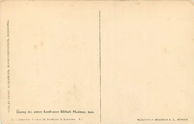 Entrada do primeiro bispo de Constança — Maximus — editor Mezzotinto F. Bruckmann A.G., Munique — Verso