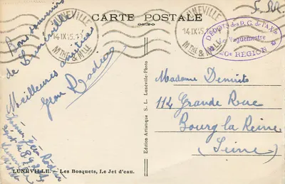 Les Bosquets, O Jato d'Água — Edição Artística S.L. Lunéville, n° 14 — Verso