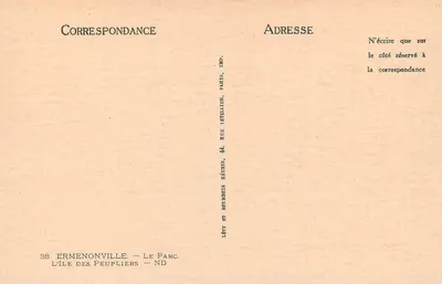 Ilha dos Poplars — Ermenonville — Imp. Lévy et Neurdein Réunis, Paris — Verso