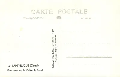 Lapeyrugue (Cantal) — Panorama doliny Goul — Wydawnictwo MYS, Agen — Rewers