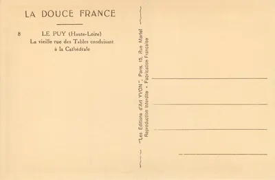 Le Puy (Haute-Loire) — Oude weg van de Tafels leidend naar de kathedraal — YVON, n°8 — Achterkant