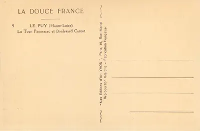 Le Puy (Haute-Loire) — La Tour Pannessac et Boulevard Carnot — Éditions Yvon — Verso