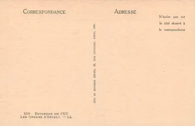 As Orgues d'Espaly — Environs do Puy — Imp. Lévy, Paris — Verso