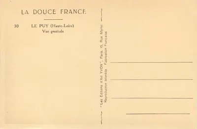 Le Puy (Haute-Loire) — Ogólny widok — Wydawnictwo Sztuki YVON, nr 30 — Rewers