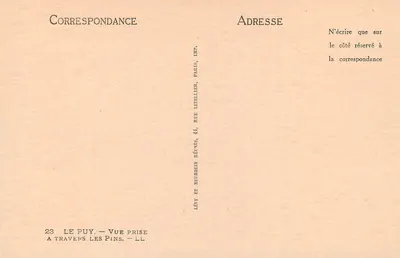 Le Puy — Vista tirada através dos pinheiros — Lévy, Imp. Paris — Verso