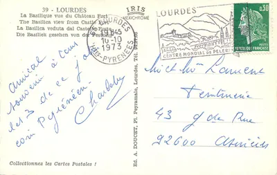 Lourdes — Bazylika widziana z Zamku — Wyd. A. DOUCET, nr 39 — Rewers