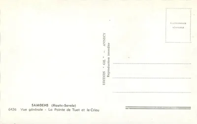 Samoëns (Haute-Savoie) — Ogólny widok — La Pointe de Tuet i Criou — Wydawnictwo Gil, Annecy, nr 6426 — Rewers