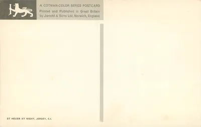 St Helier à noite, Jersey — série Cotman-Color — editor Jarrold & Sons Ltd, Norwich, Inglaterra — Verso