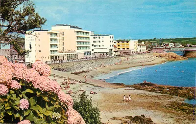 Havre de Pas, Jersey — praia e hotéis — série Cotman-Color, Jarrold & Sons Ltd, Norwich, Inglaterra