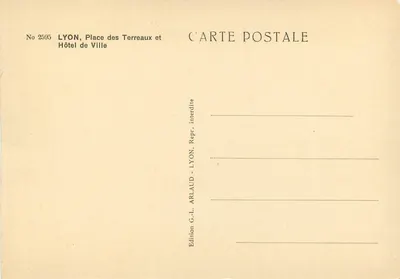 Lyon - Place des Terreaux e Hôtel de Ville — Edição G.-L. Arlaud, n° 2595 — Verso